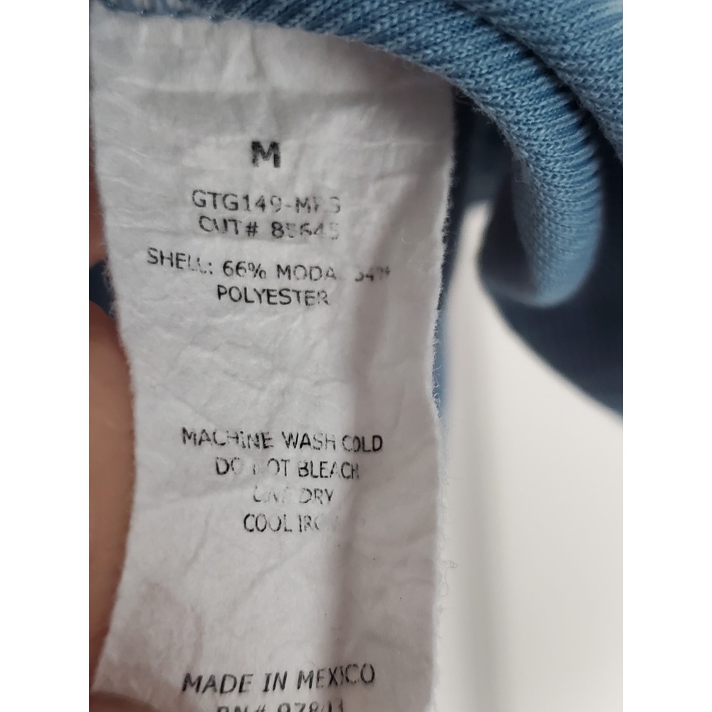 Green Envelope Top Blue‎ Ruched Puff Sleeve V-Neck Modal Blend Blouse Medium - Picture 6 of 6